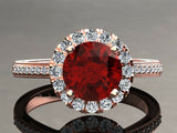 2.7ct Round Red Ruby Engagement Ring Diamond Halo Bridal Set 14k Rose Gold Over