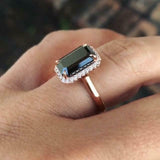 4Ct Emerald Cut Black Diamond Halo Solitaire Engagement Ring 14K Rose Gold Over