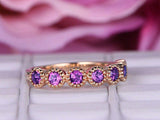 2ct Round Cut Purple Amethyst Engagement Ring Milgrain Promise 14k RoseGold Over