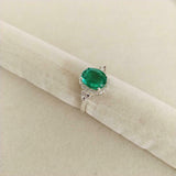 2.3ct Engagement Ring Oval Green Emerald Round Accent Halo 14k White Gold Finish