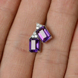 2ct Emerald Cut Purple Amethyst Diamond Elegant Stud Earrings 14k WhiteGold Over