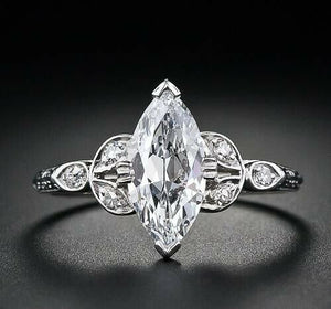 3Ct Marquise Cut Diamond Leaf Vintage Accent Engagement Ring 14K White Gold Over