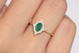 1.6ct Oval Cut Green Emerald Diamond Halo Engagement Ring 14k Yellow Gold Finish