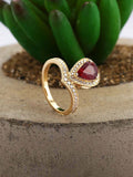 1.5ct Pear Cut Pink Ruby Engagement Ring Curved Halo Tiara 14k YellowGold Finish