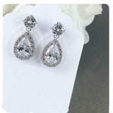 3Ct Pear Cut VVS1/D Diamond Halo Tear Water Drop Earrings 14K White Gold Finish