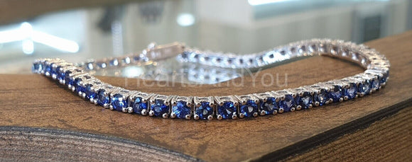 10ct Round Cut Simulated Blue Sapphire Tennis Bracelet 14k White Gold Plated