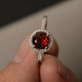 1.2ct Round Cut Red Garnet Engagement Ring 14k White Gold Finish Halo Promise