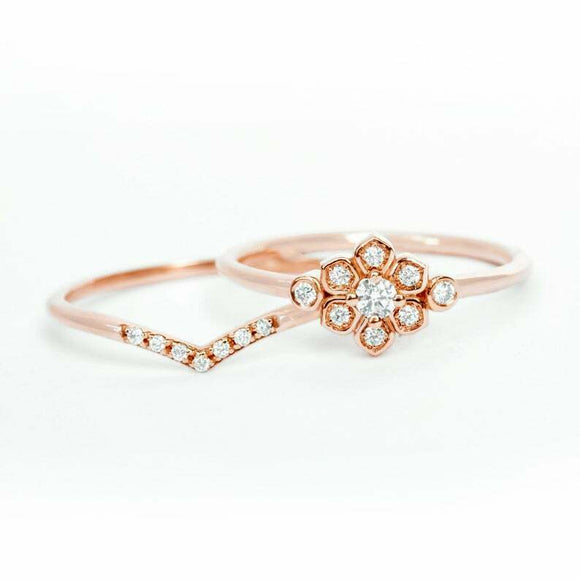 2ct Round Cut VVS1D Diamond Engagement Ring Floral Bridal Set 14k Rose Gold Over