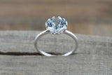 1ct Round Cut Blue Aquamarine Floral Instead of Crown Ring 14k White Gold Finish