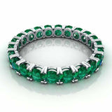 2.5ct Round Cut Green Emerald Wedding Band Iced Full Eternity 14k WhiteGold Over