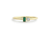 0.4ct Baguette Cut Green Emerald Two Stone Minimalist Ring 14k Yellow Gold Over