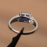 1.2ct Baguette Cut Blue Sapphire Solitaire Engagement Ring 14k White Gold Finish