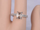 2ct Emerald Cut Peach Morganite Bridal Set Engagement Ring 14k White Gold Finish