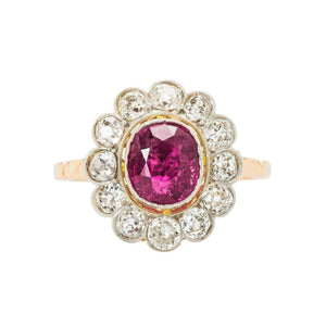 2.8ct Cushion Pink Ruby Engagement Ring Floral Halo Antique 14k Dual Gold Finish