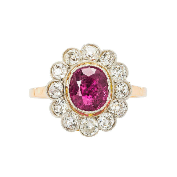 2.8ct Cushion Pink Ruby Engagement Ring Floral Halo Antique 14k Dual Gold Finish