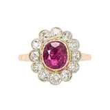 2.8ct Cushion Pink Ruby Engagement Ring Floral Halo Antique 14k Dual Gold Finish