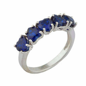 2.6ct Heart Cut Blue Sapphire Five Stone Half Eternity Band 14k White Gold Over