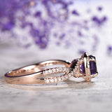 3Ct Round Cut Purple Amethyst Halo Diamond Engagement Ring 14K Rose Gold Finish