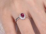 1.6ct Oval Pink Ruby Engagement Ring Diamond Floral Solitaire 14k WhiteGold Over