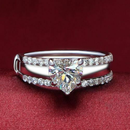 2Ct Heart Cut Diamond Solitaire Engagement Ring 14K White Gold Over Round Accent