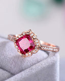 3Ct Cushion Cut Pink Ruby Diamond Vintage Engagement Ring 14K Rose Gold Finish