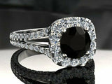 2ct Round Cut Black Diamond Split Shank Halo Engagement Ring 14k White Gold Over