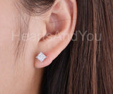 2ct Princess Simulated Diamond Solitaire Stud Earrings 14k White Gold Plated