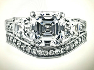 4.4Ct Asscher Cut Diamond Bridal Set Engagement Ring Band 14K White Gold Finish