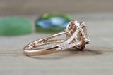 2.45ct Oval Cut Morganite Engagement Ring Halo Split Shank 14k Rose Gold Finish