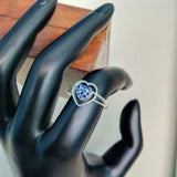 1ct Round Cut Blue Sapphire Heart Split Shank Engagement Ring 14k WhiteGold Over