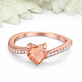 1ct Heart Peach Morganite Engagement Ring Round Diamond Accent 14k RoseGold Over