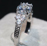 2.5ct Round Cut Diamond Engagement Ring 14k White Gold Finish Trilogy Vintage