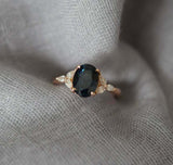 1.8ct Oval Cut London Blue Topaz Leaf Marquise Accent Ring 14k Rose Gold Finish