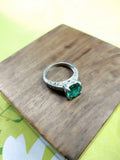 2ct Round Cut Green Emerald Engagement Ring Diamond Accents 14k White Gold Over