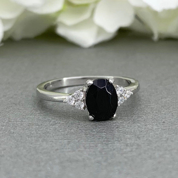 Solitaire Engagement Ring 1.2ct Oval Cut Black Diamond 14k White Gold Finish