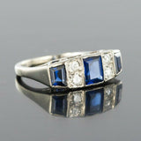 1.69ct Emerald Cut Blue Sapphire Engagement Ring Art Deco 14k White Gold Finish