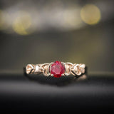 0.75Ct Oval Cut Pink Ruby Heart Design Shank Solitaire Ring 14K Rose Gold Finish