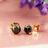 1Ct Round Cut Black Diamond Classic Solitaire Stud Earrings 14K Rose Gold Finish