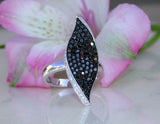 5Ct Round Cut Black Diamond Leaf Cocktail Engagement Ring 14K White Gold Finish