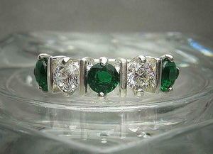 1.2ct Round Cut Green Emerald 5 Stone Stackable Wedding Band 14k White Gold Over