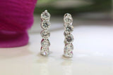 Floating Five Stone Hoop Earrings 0.9ct Round Cut Diamond 14k White Gold Finish