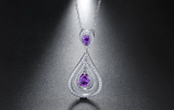 2.6ct Pear Cut Purple Amethyst Pendant Chain Halo Water Drop 14k White Gold Over