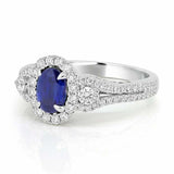 2.5ct Oval Blue Sapphire Engagement Ring Halo Gatsby Iced 14k White Gold Finish