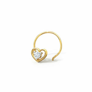 0.4ct Round Cut Diamond Heart Shape Nose Pin Ring Piercing 14k YellowGold Finish