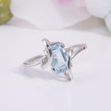 1ct Emerald Cut Blue Aquamarine Twist Shank Solitaire Ring 14k White Gold Finish