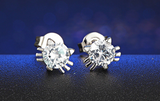 2ct Round Cut VVS1 Diamond Cat Animal Design Stud Earrings 14k White Gold Finish