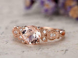 1.2ct Round Peach Morganite Engagement Ring 14k RoseGold Finish Antique Milgrain