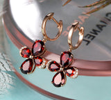 2ct Pear Cut Red Garnet Cross Flower Drop Earrings Women 14k Rose Gold Finish