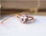 1.5ct Oval Peach Morganite Engagement Ring Split Shank Halo 14k Rose Gold Finish