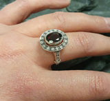 2.7ct Oval Cut Red Garnet Vintage Inspired Halo Ring 14k White Gold Finish